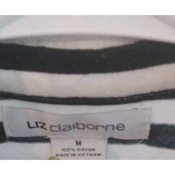 Ladies Liz Claiborne Black/White Striped 3/4 Sleeve Collared Rayon Size Medium - Picture 3 of 6